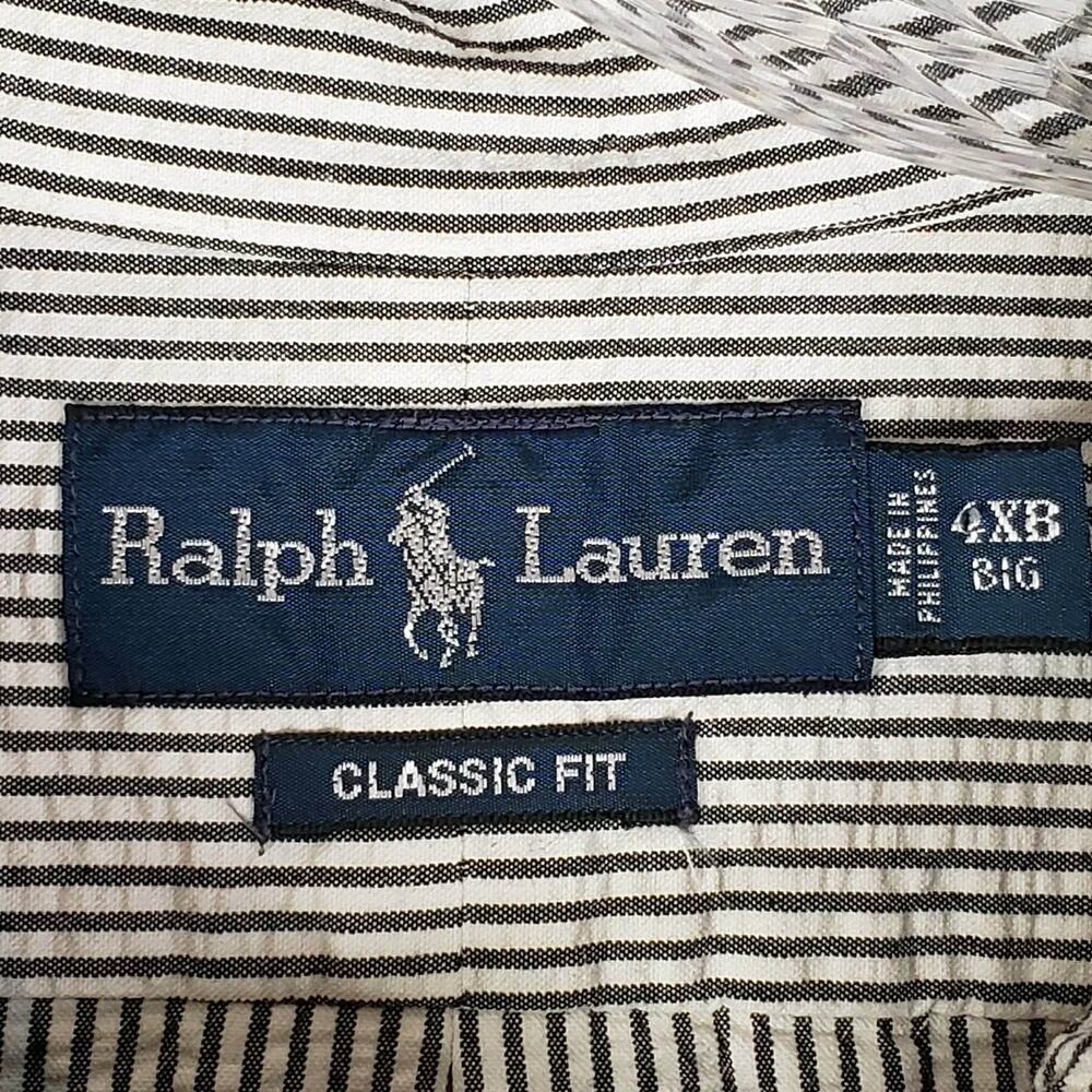 Polo Ralph Lauren Shirt Mens Size 4XB Gray Striped Seersucker LS Button Down - Picture 6 of 8